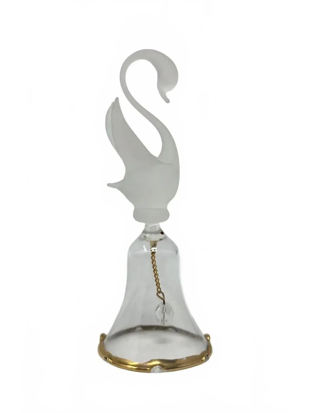 Vintage Frosted Swan Glass Bell Gold Trim Crystal Clapper 4.5 Inch